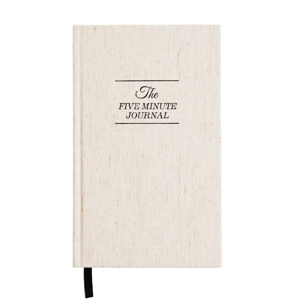 Beige journal with 'The Five Minute Journal' text on a white background