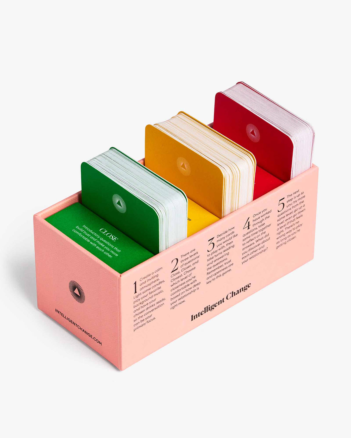 Let's get closer conversation cards based on positive psychology for Couples. Questions that strengthen bonds and build relationships. Three level conversation cards.