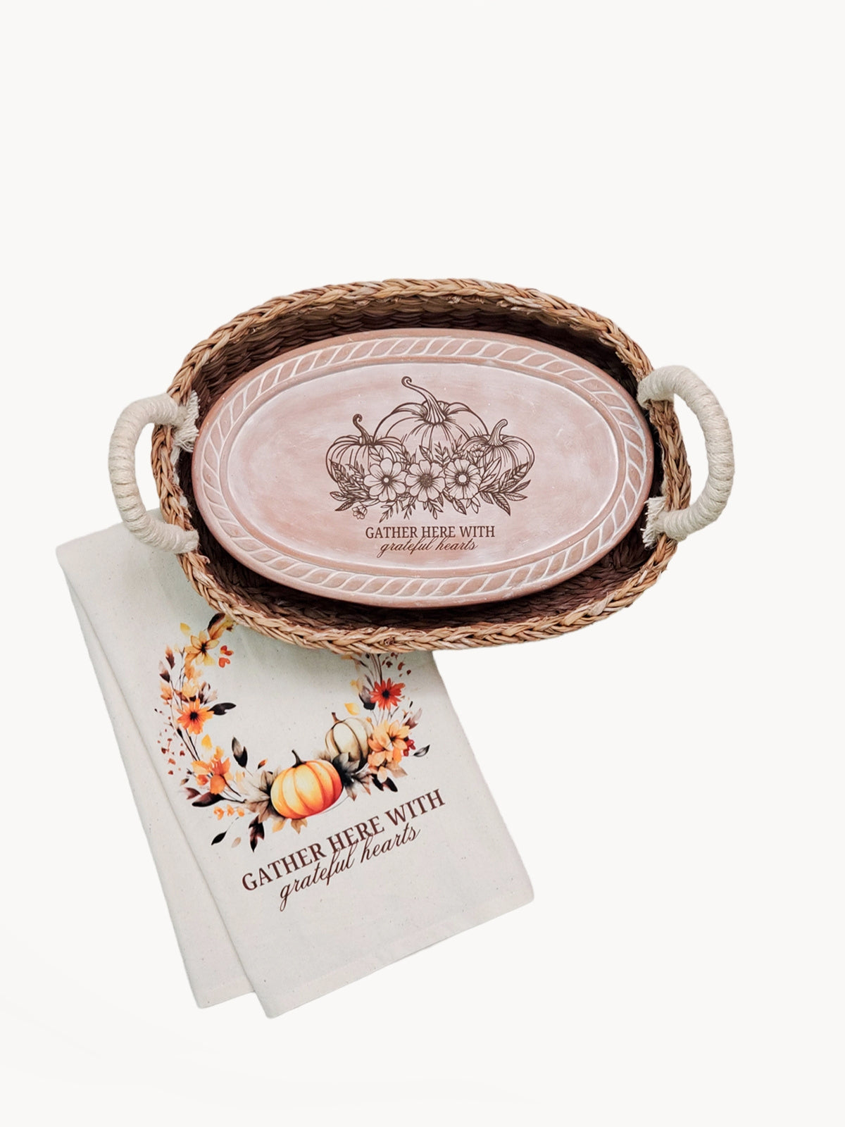 Bread Warmer & Basket Gift Set with Tea Towel - Pumpkin Oval-0