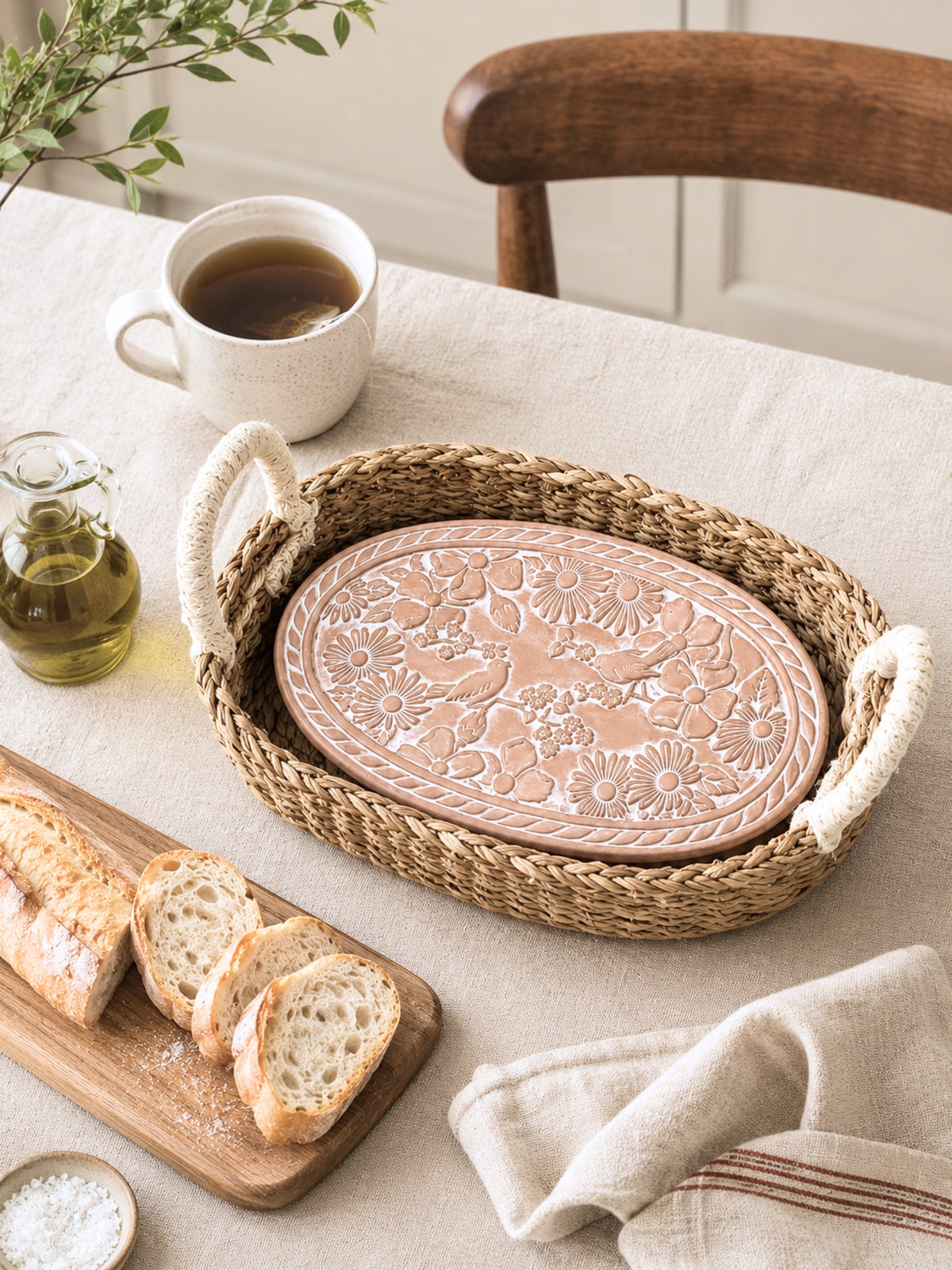 Bread Warmer & Basket - Garden Oval-2