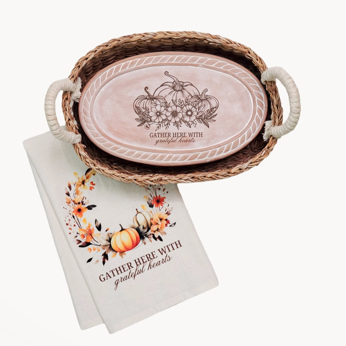 Bread Warmer & Basket Gift Set with Tea Towel - Pumpkin Oval-0
