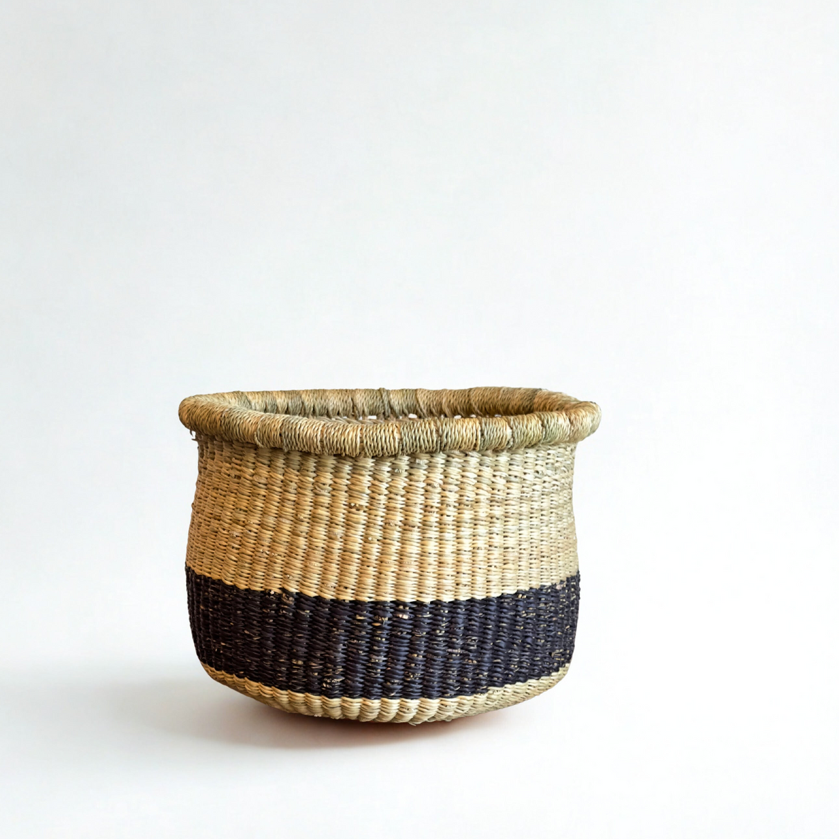 Handwoven Natural and Black Planter Basket