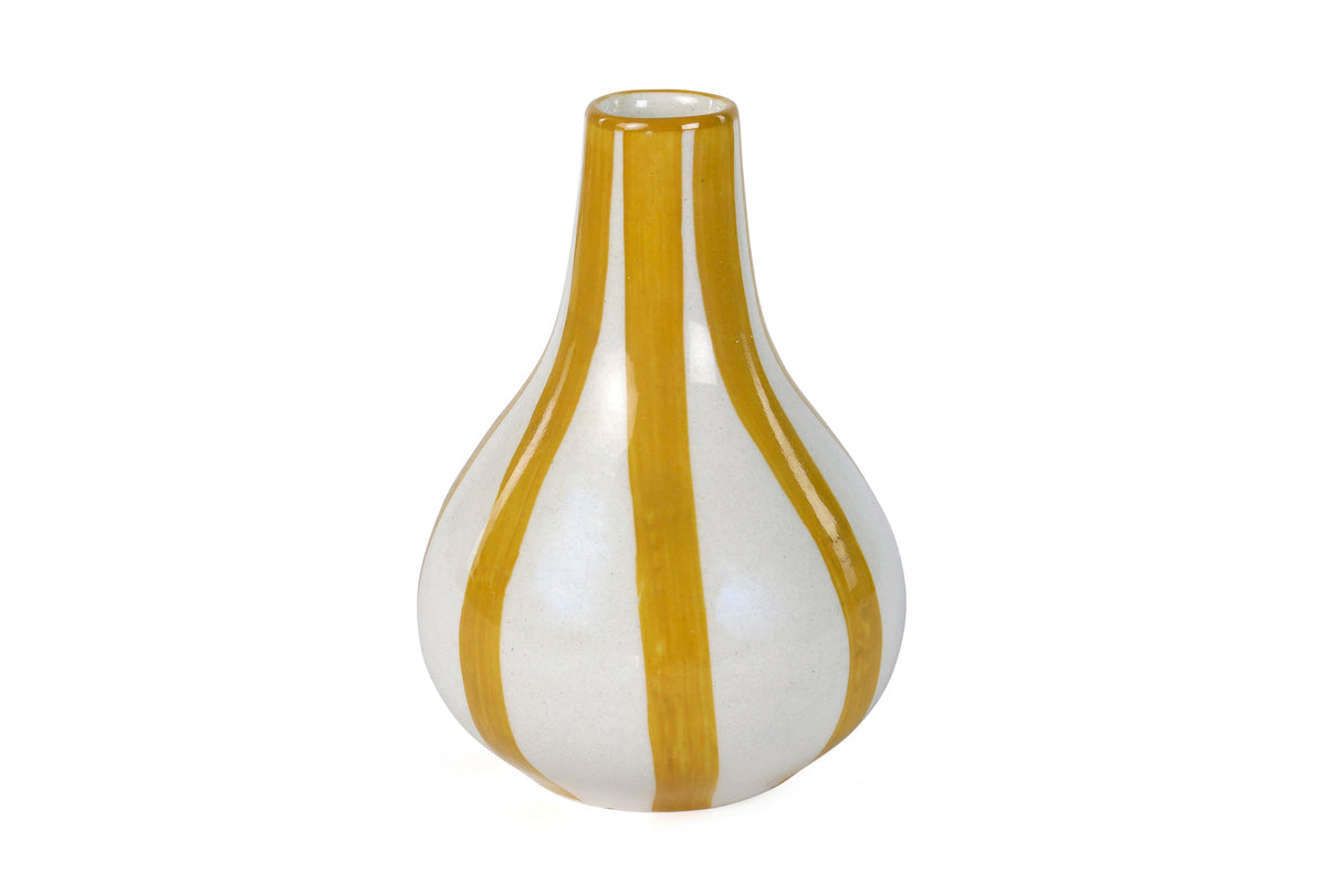 Ceramic Stripe bud vase, Yellow- 3.5 x 3.5 x 4.75 Inches ( Set of 2 )