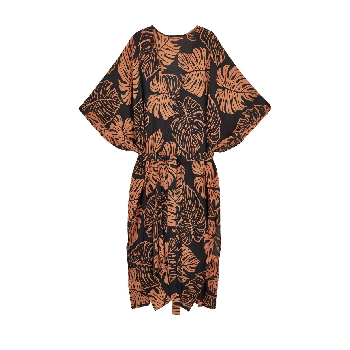 Tropical Palm Leaf Kimono in Black - Sumiye Co