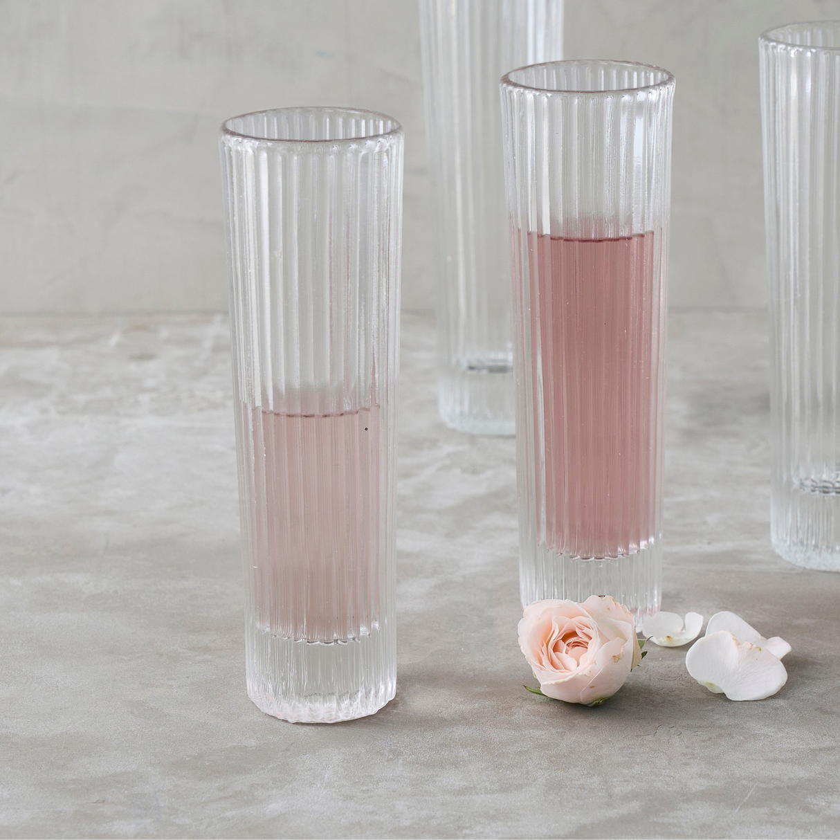 Ribbed Clear Champagne Glasses - Set of 4 - Sumiye Co