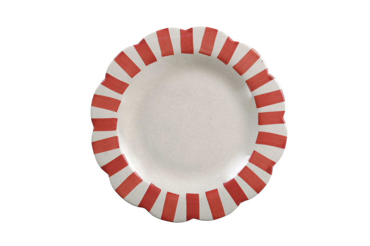 Ceramic Stripe Dinner Plate, Red- 10 x 10 x 1.25 Inches ( Set of 2 )
