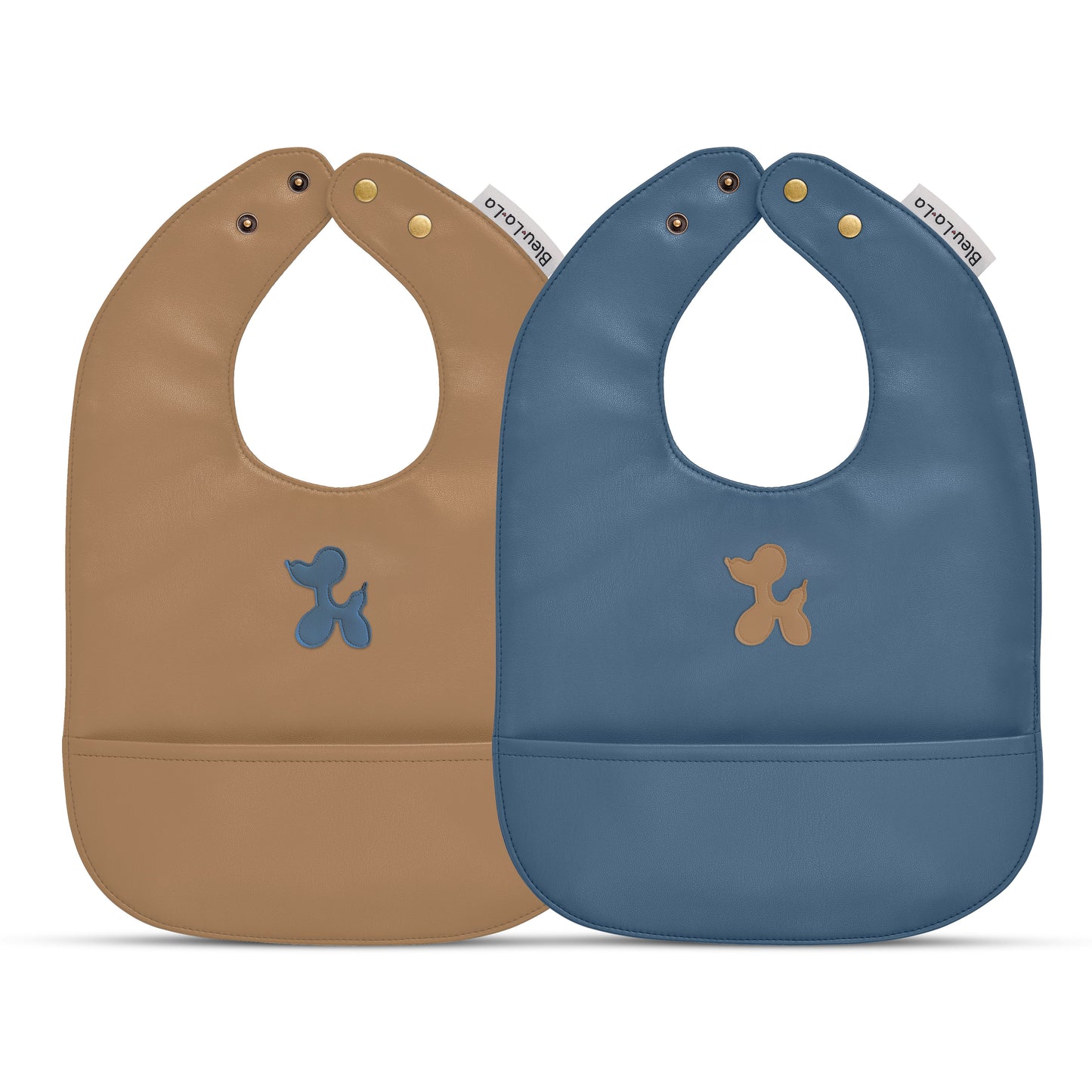 Iconic - Set of Premium Fabric Vegan Leather Easy Clean Bibs 12-24 Months by Bleu La La