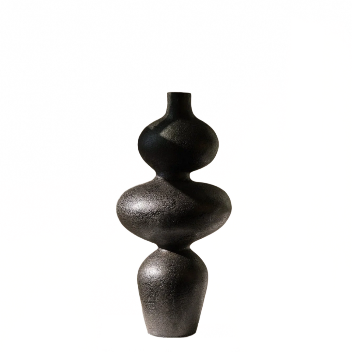 Black and gray ceramic vase on a white background
