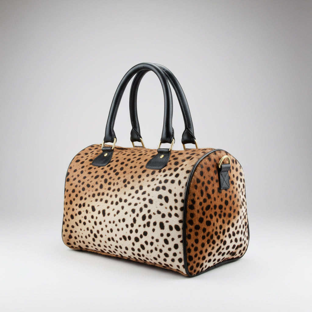 Leopard Print Leather Barrel Bag | Ethically Sourced Hides - Sumiye Co