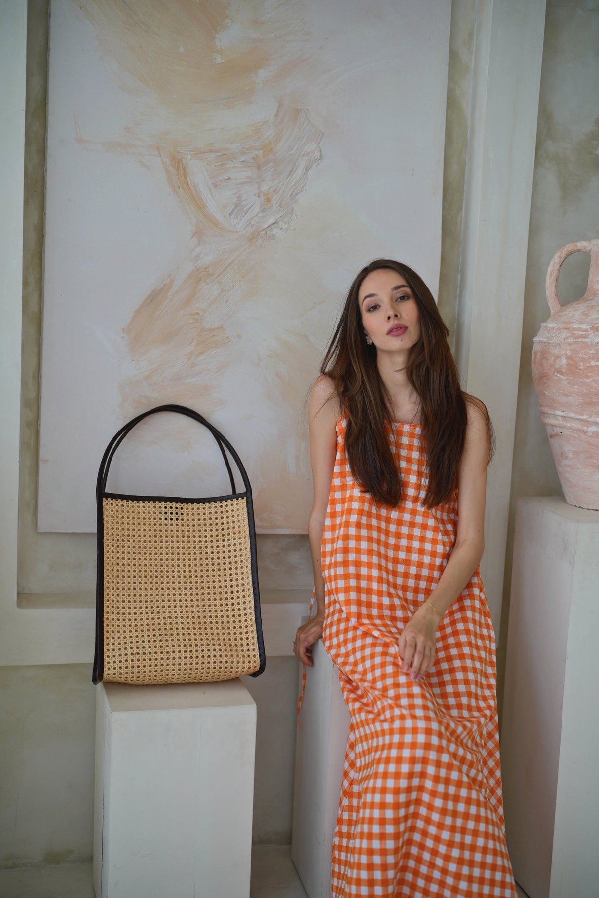 Viviana Oversized Cane and Leather Tote in Dark Brown - Sumiye Co
