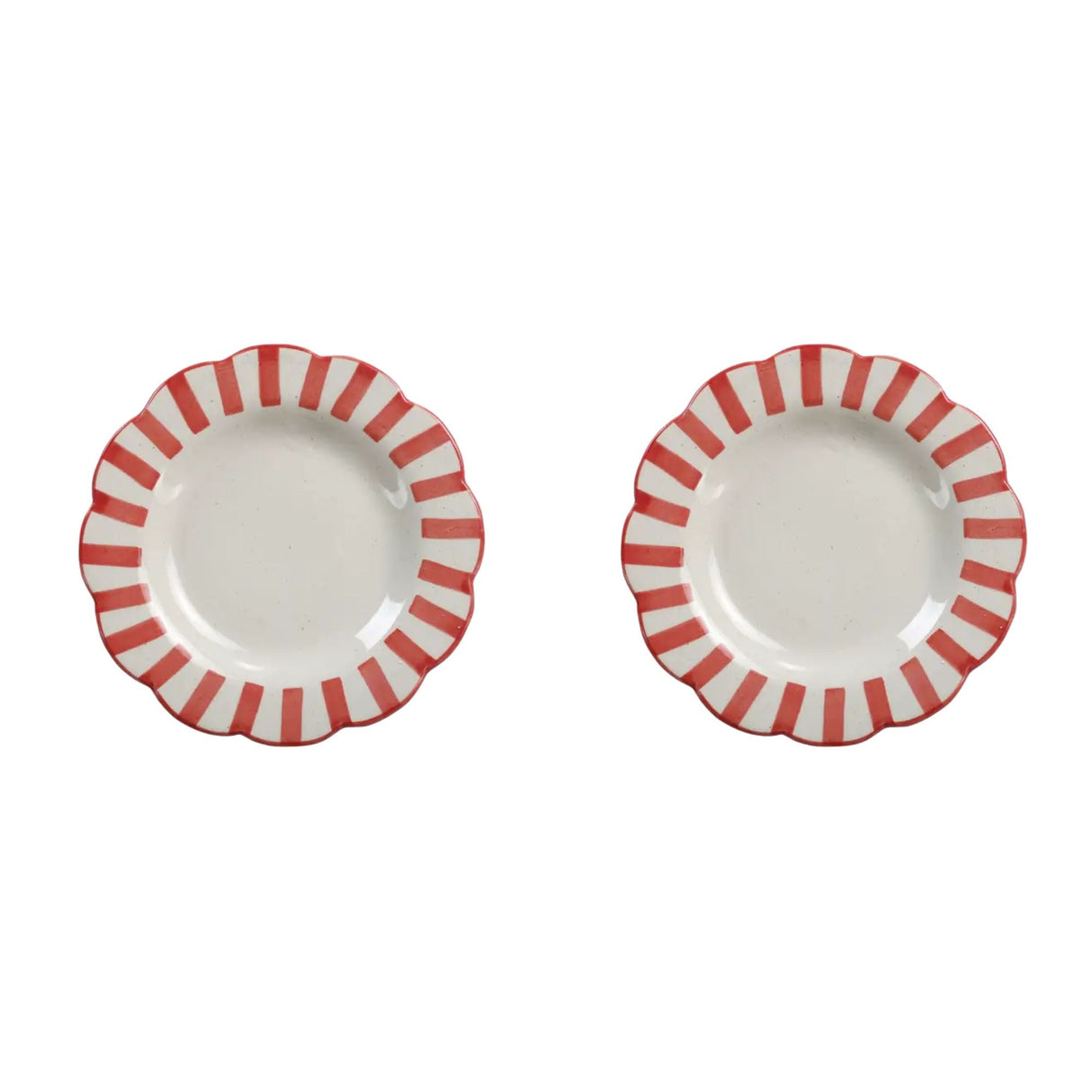 Ceramic Stripe Salad Plate, Red- 8.25x 8.25 x 1.25 Inches ( Set of 2 )