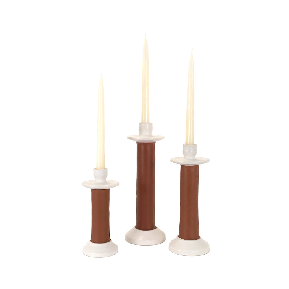 Alcantara-Frederic Leather-Wrapped Candle Holder | Morocco - Sumiye Co