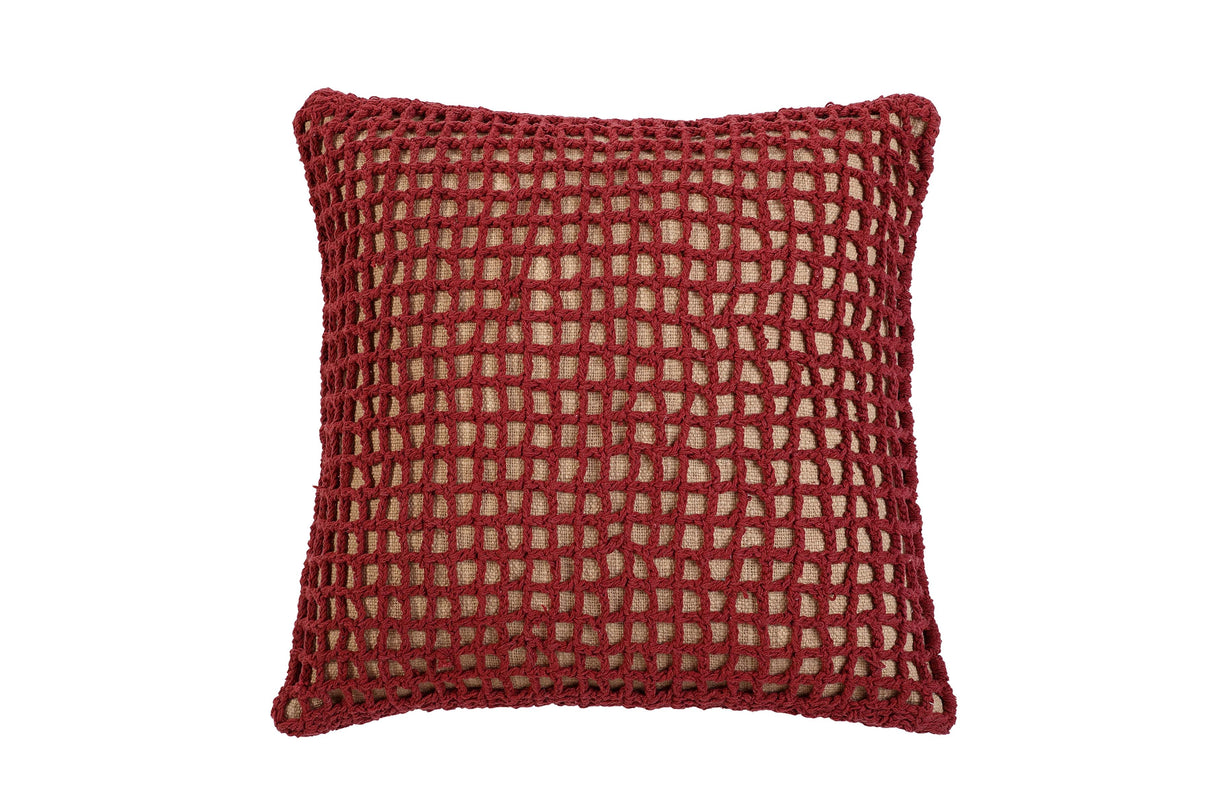 Tarika Net Crochet Accent Pillow, Wine Red - 18x18 Inch - Sumiye Co