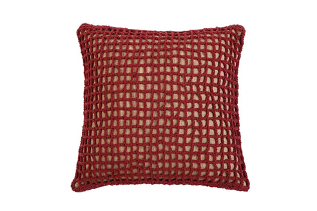 Tarika Net Crochet Accent Pillow, Wine Red - 18x18 Inch - Sumiye Co