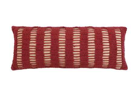 Tarika Lines Lumbar Crochet Pillow, Wine Red- 12 x 30 Inch - Sumiye Co