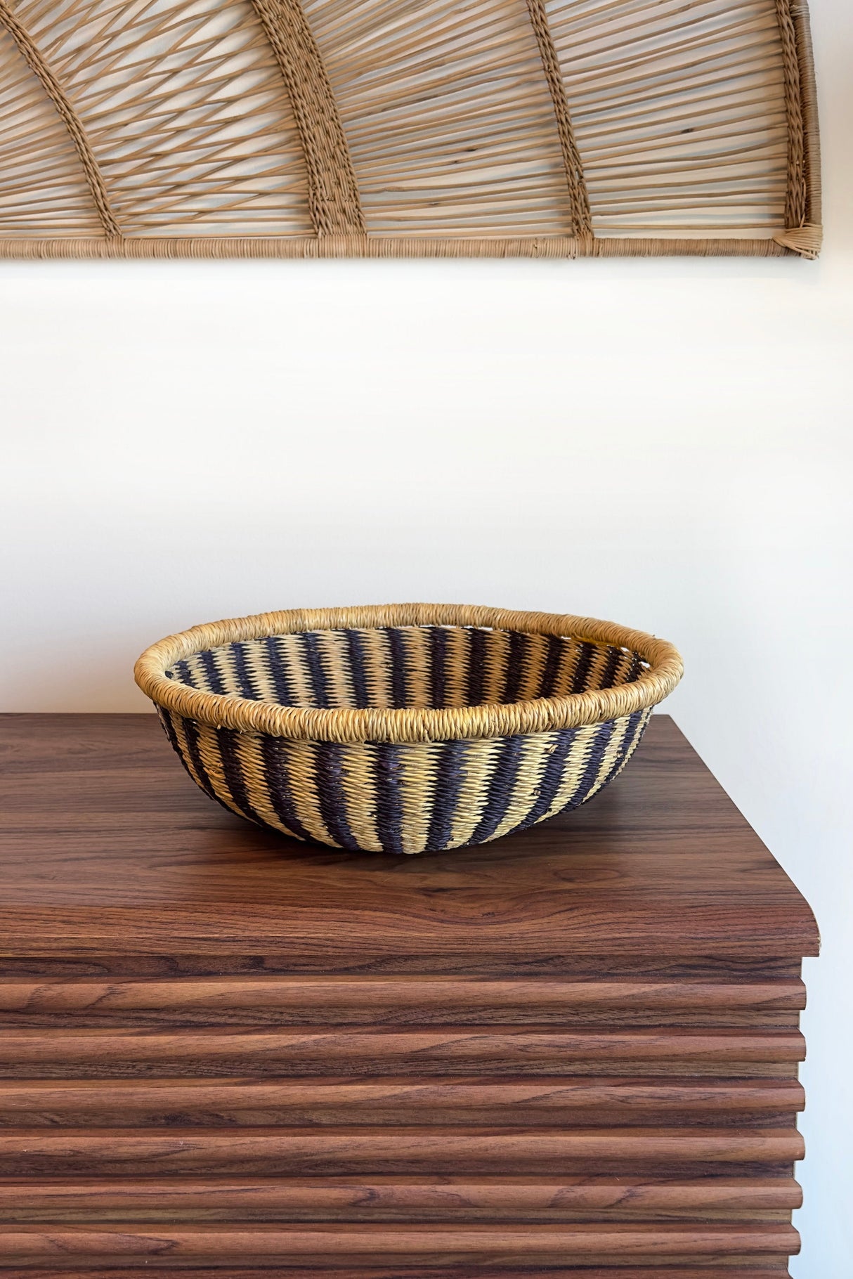Handwoven Large Tray Basket - Natural & Black