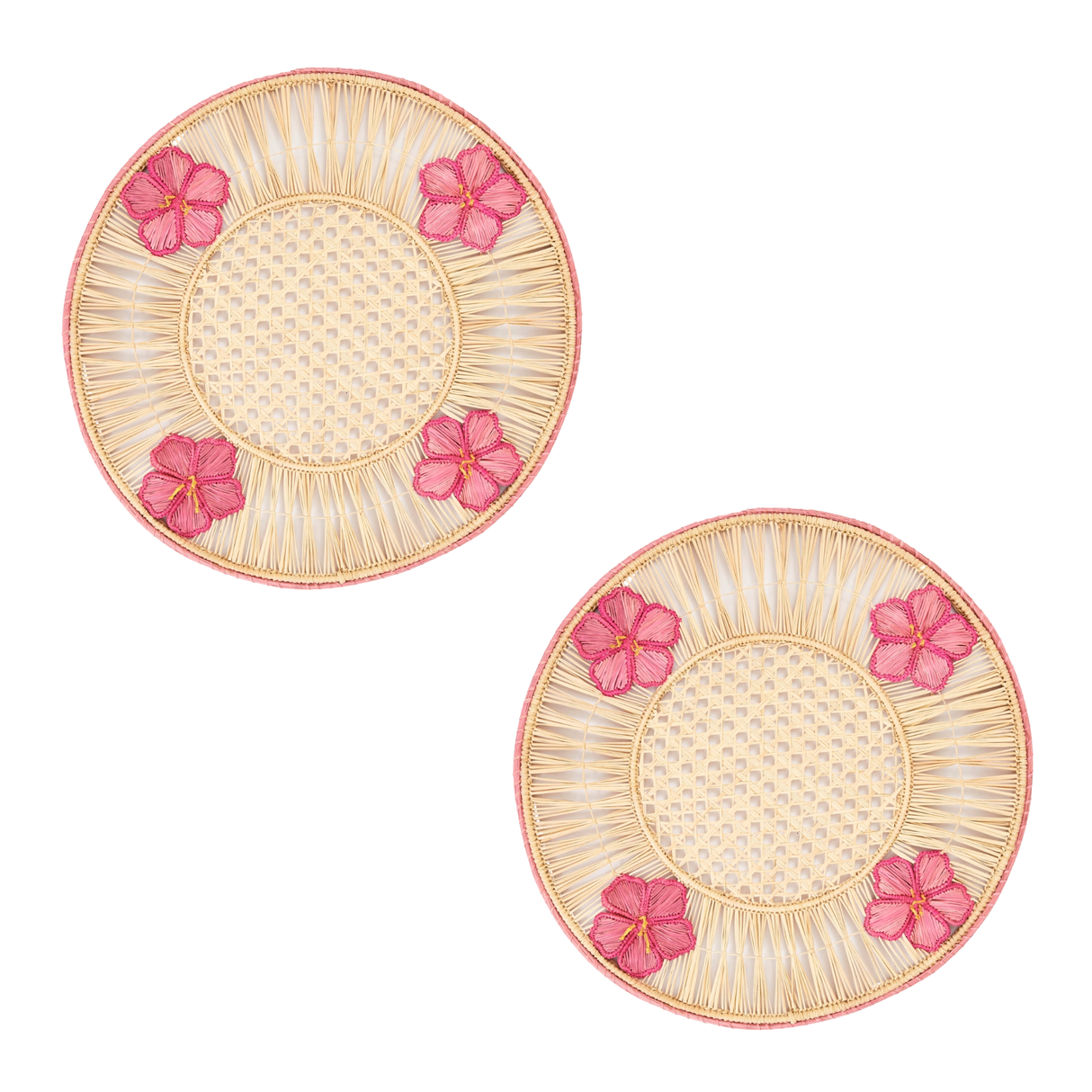 Two decorative placemats with floral patterns on a white background