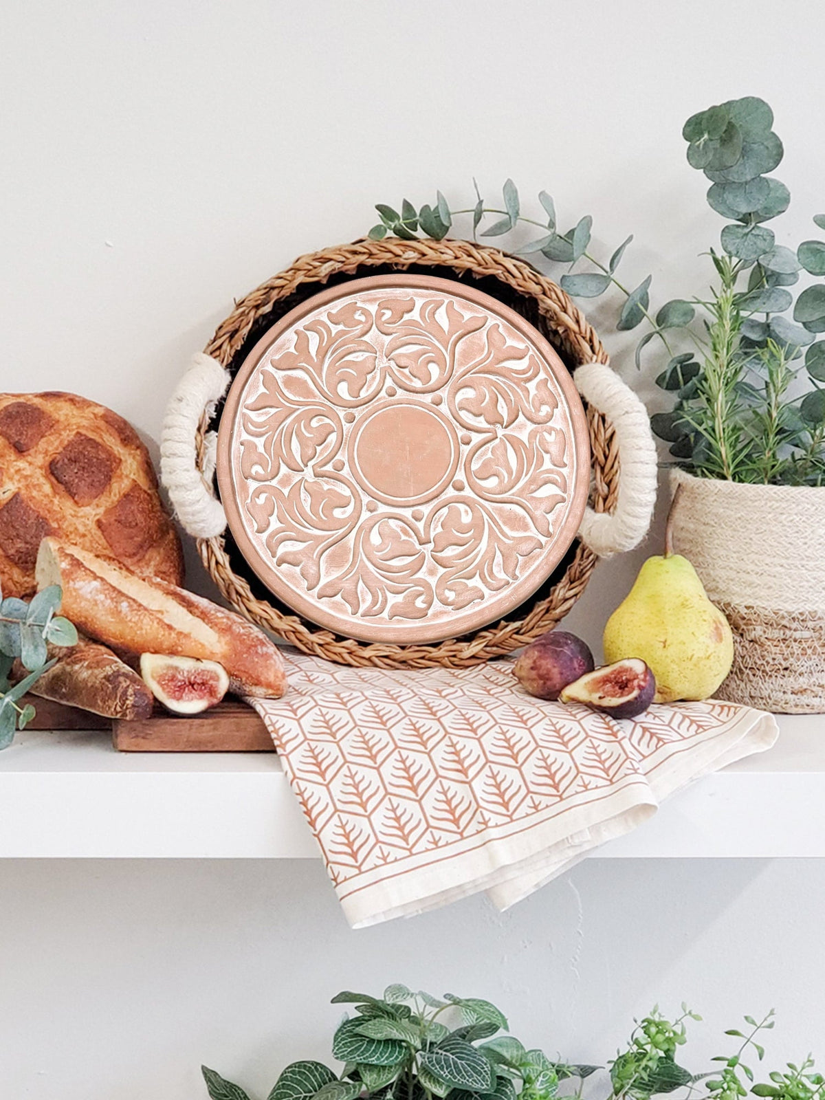 Bread Warmer & Basket Gift Set with Tea Towel - Vintage Vine Round-3