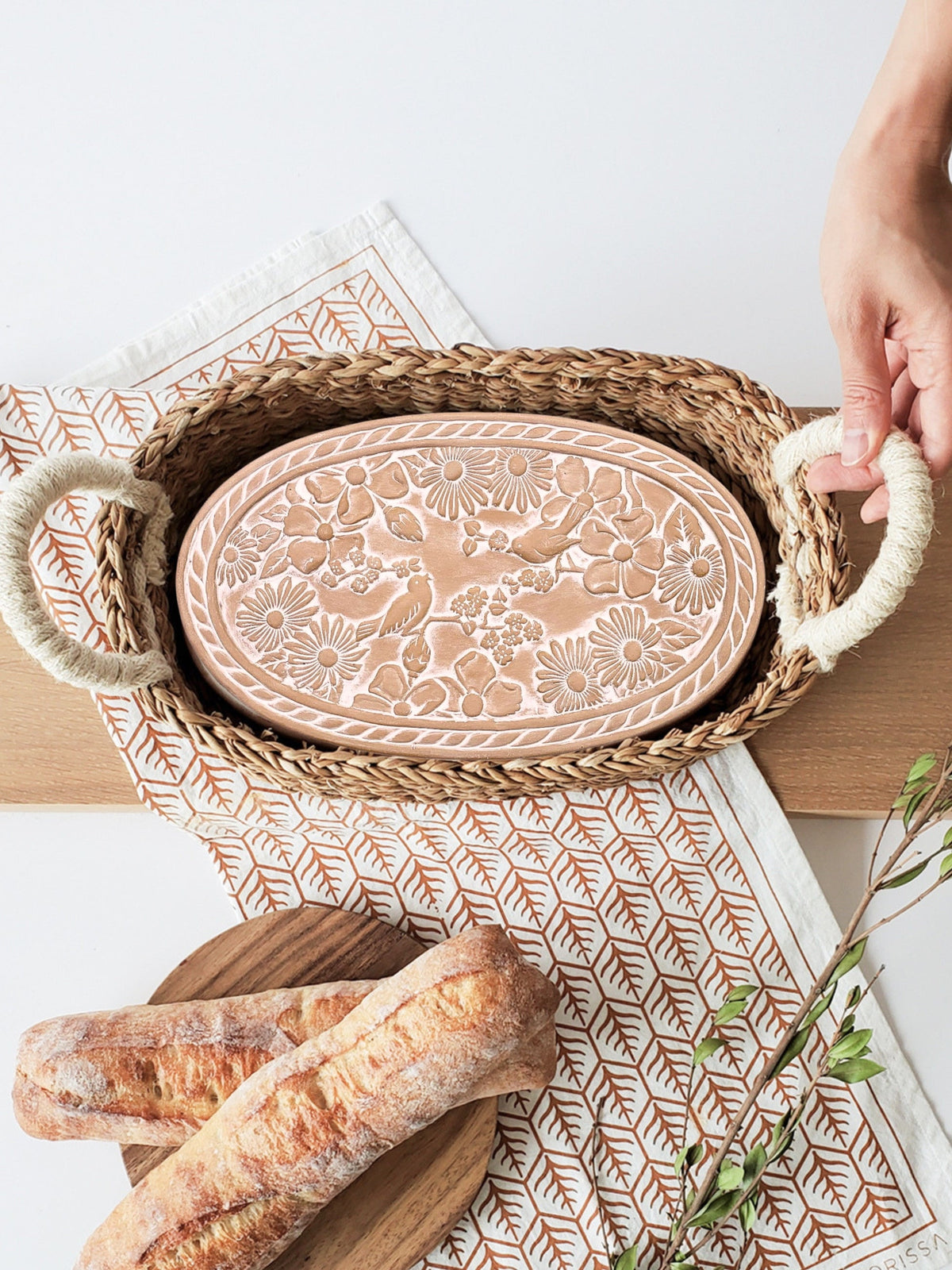 Bread Warmer & Basket Gift Set with Tea Towel - Garden Oval-3