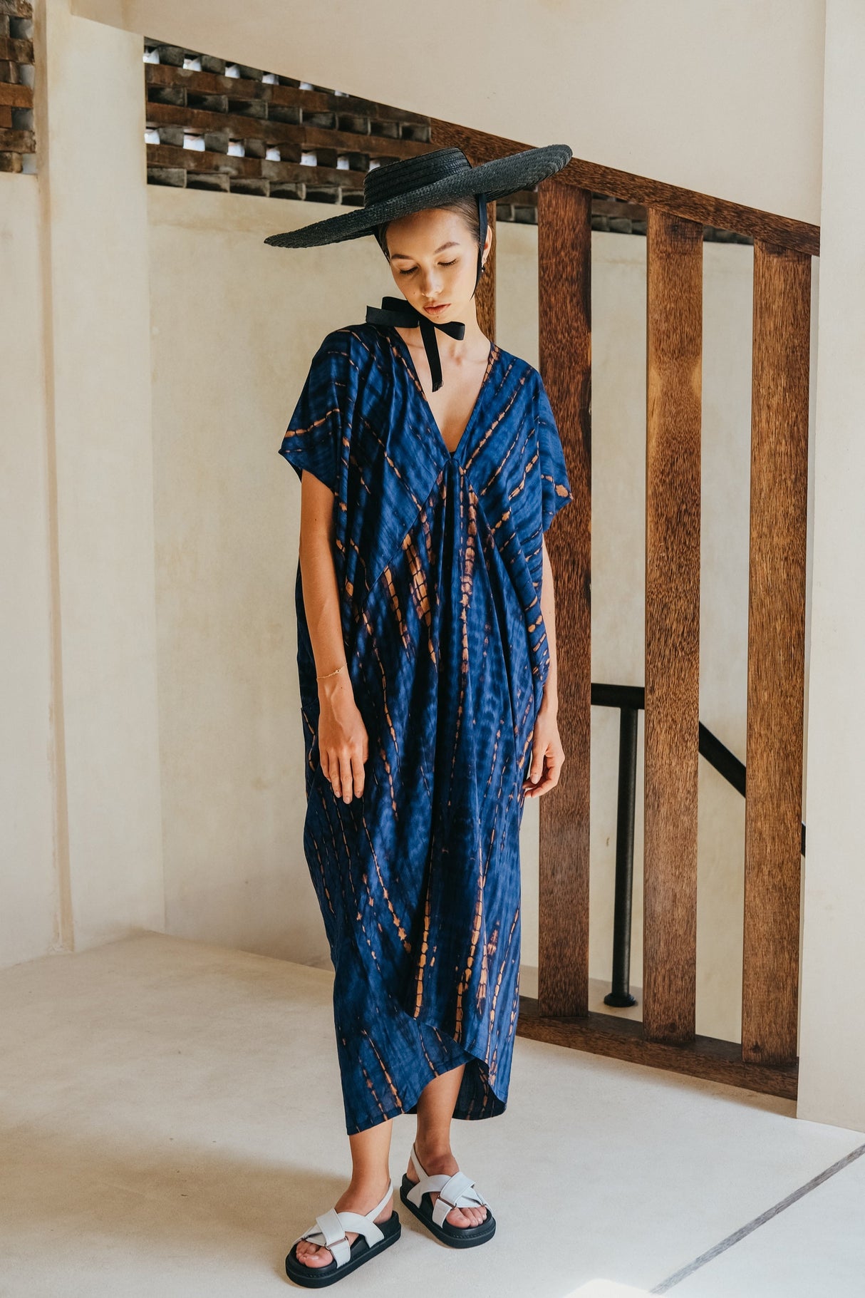 Madella Hand Dyed Kaftan Dress in Ocean blue - Sumiye Co