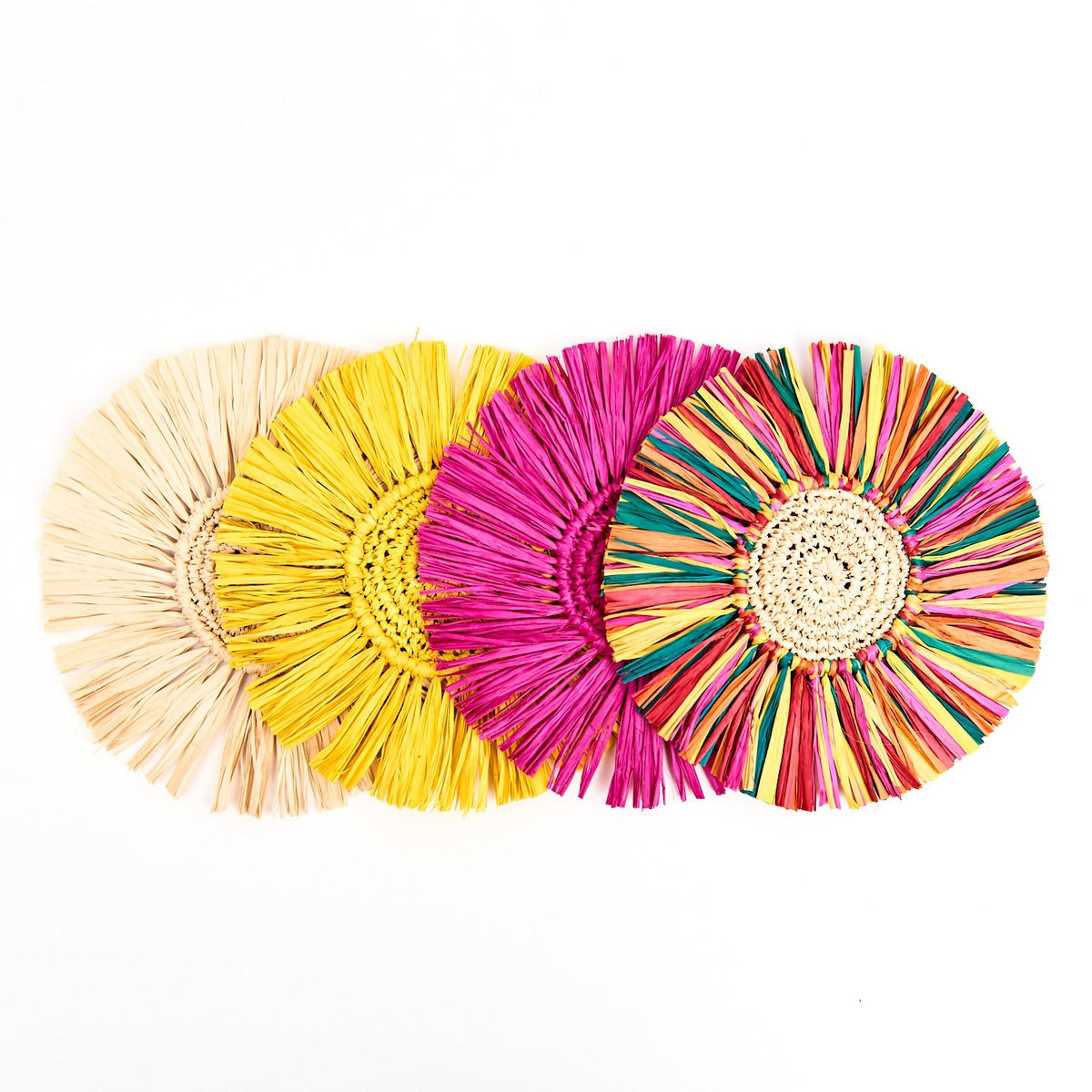 Pahiyas Woven Fringe Raffia Coasters Rainbow, Set of 4