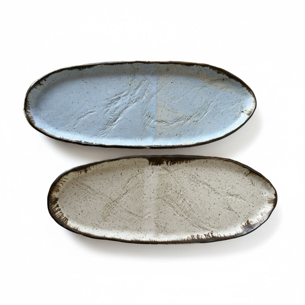 Luna Large Oval Trays | Farmhouse Style Stoneware Clay - Sumiye Co
