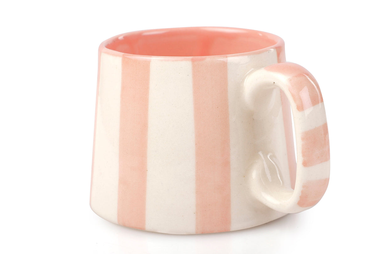 Ceramic Pink Stripe Coffee cup- 220ml - 3.5 x 2.5 Inches (Set of 2)
