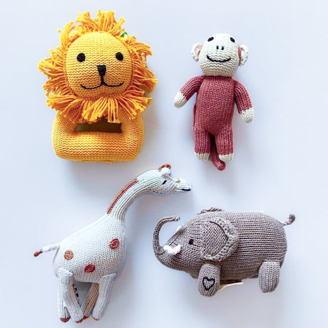 Knit Baby Rattles Gift Set | Lion, Elephant, Giraffe & Monkey - Sumiye Co