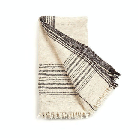Seytu White  Striped Gently Textured Handloom Throw - Sumiye Co