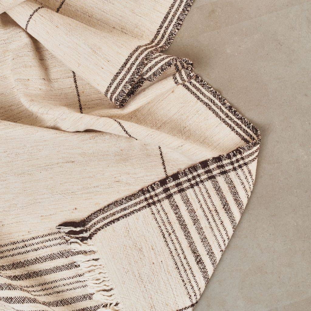 Seytu White  Striped Gently Textured Handloom Throw - Sumiye Co