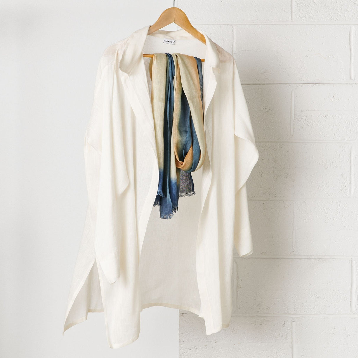 Oceana Beige Soft Linen Silk Handloom Scarf - Sumiye Co