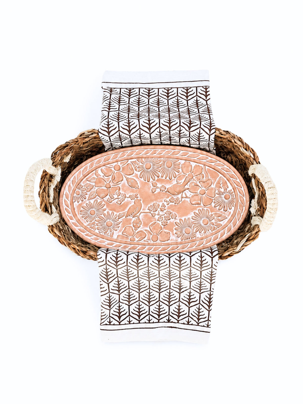Bread Warmer & Basket Gift Set with Tea Towel - Garden Oval-5