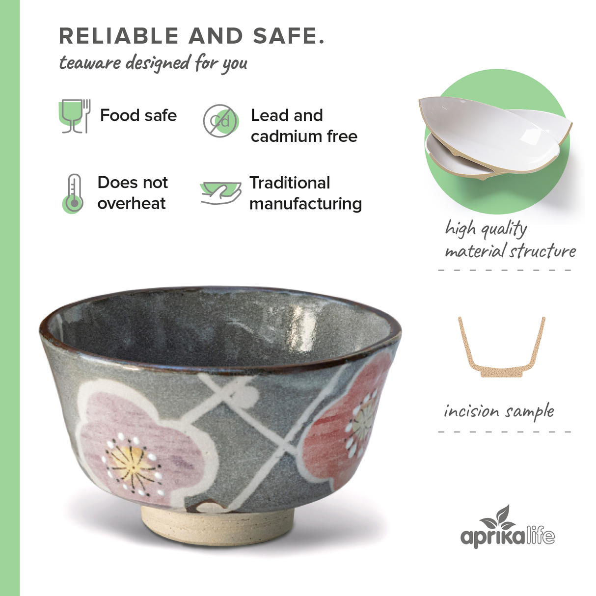 The Gray with Flowers Ceramic Matcha Bowl, part of the Organic Japanese Matcha Set, is perfect for an authentic matcha experience. Made from food-safe and lead-free materials, it traditionally complements any tea accessories, offering both style and safety as a charming matcha bowl.
