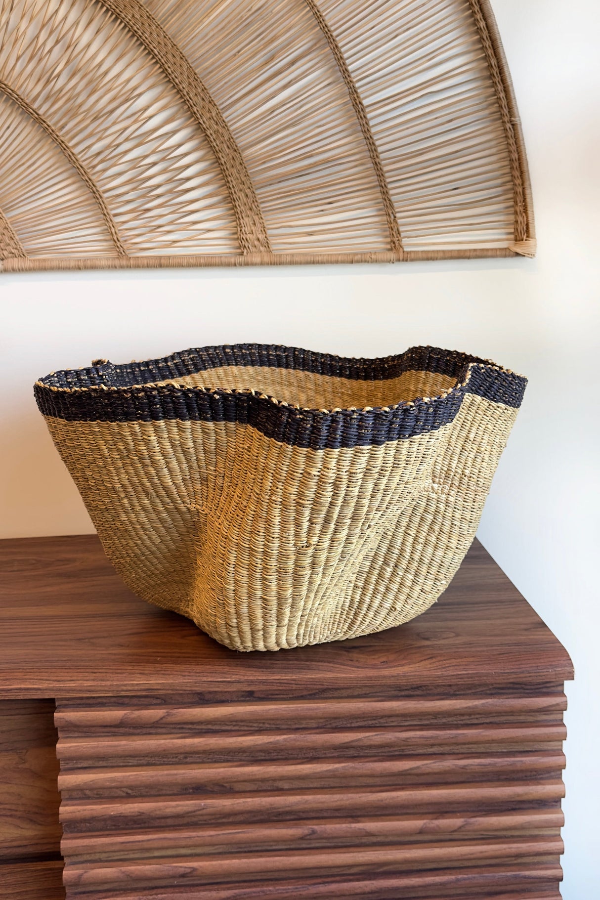 Handwoven Wave Basket - Natural w/ Black Accent