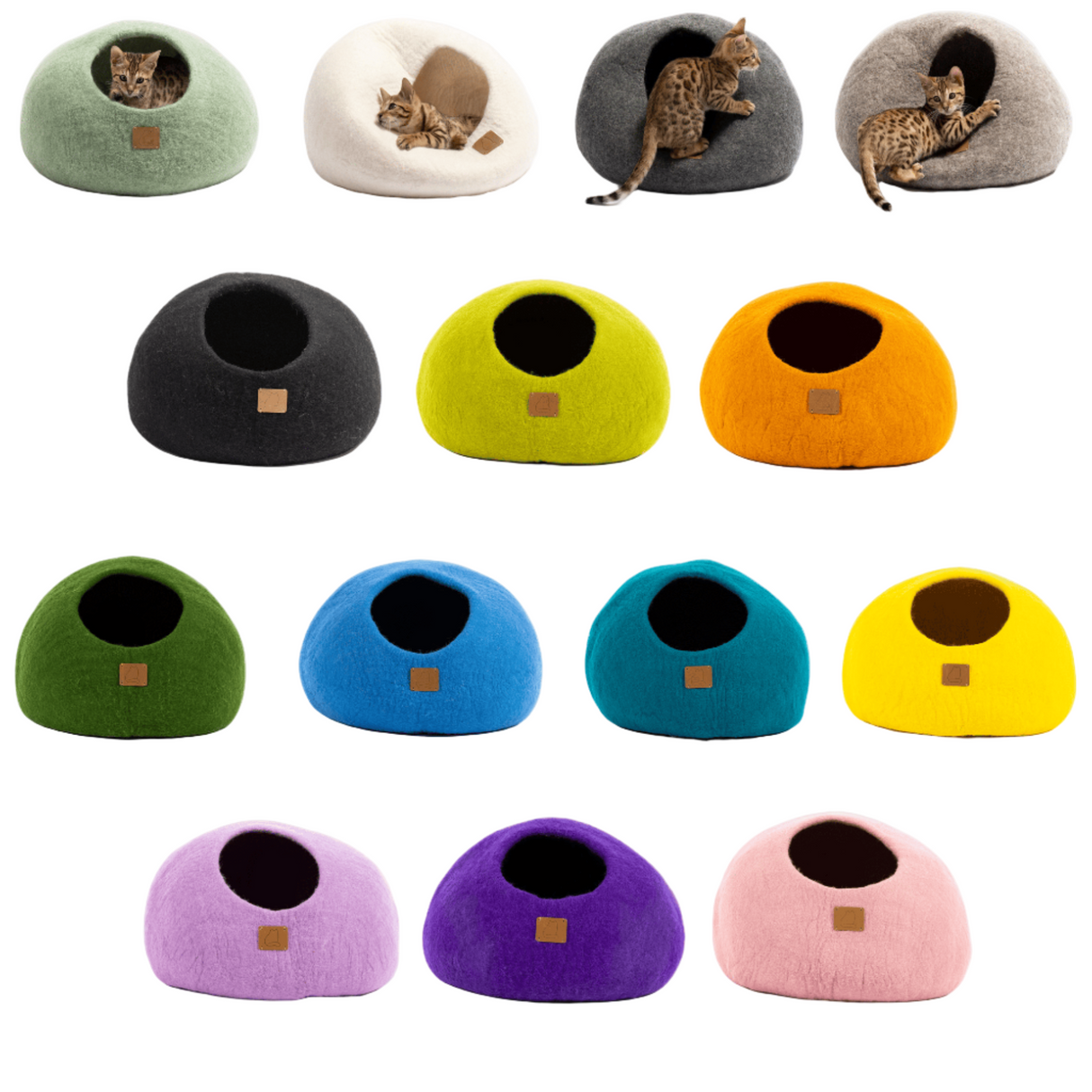 Premium Felted Wool Cat Cave Bed - Snow White - Sumiye Co