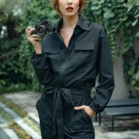 Amelia Recycled Travel Jumpsuit Black - Sumiye Co