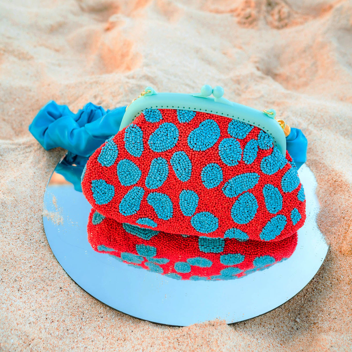 Hand-beaded Clutch Bag In Red & Turquoise - Sumiye Co