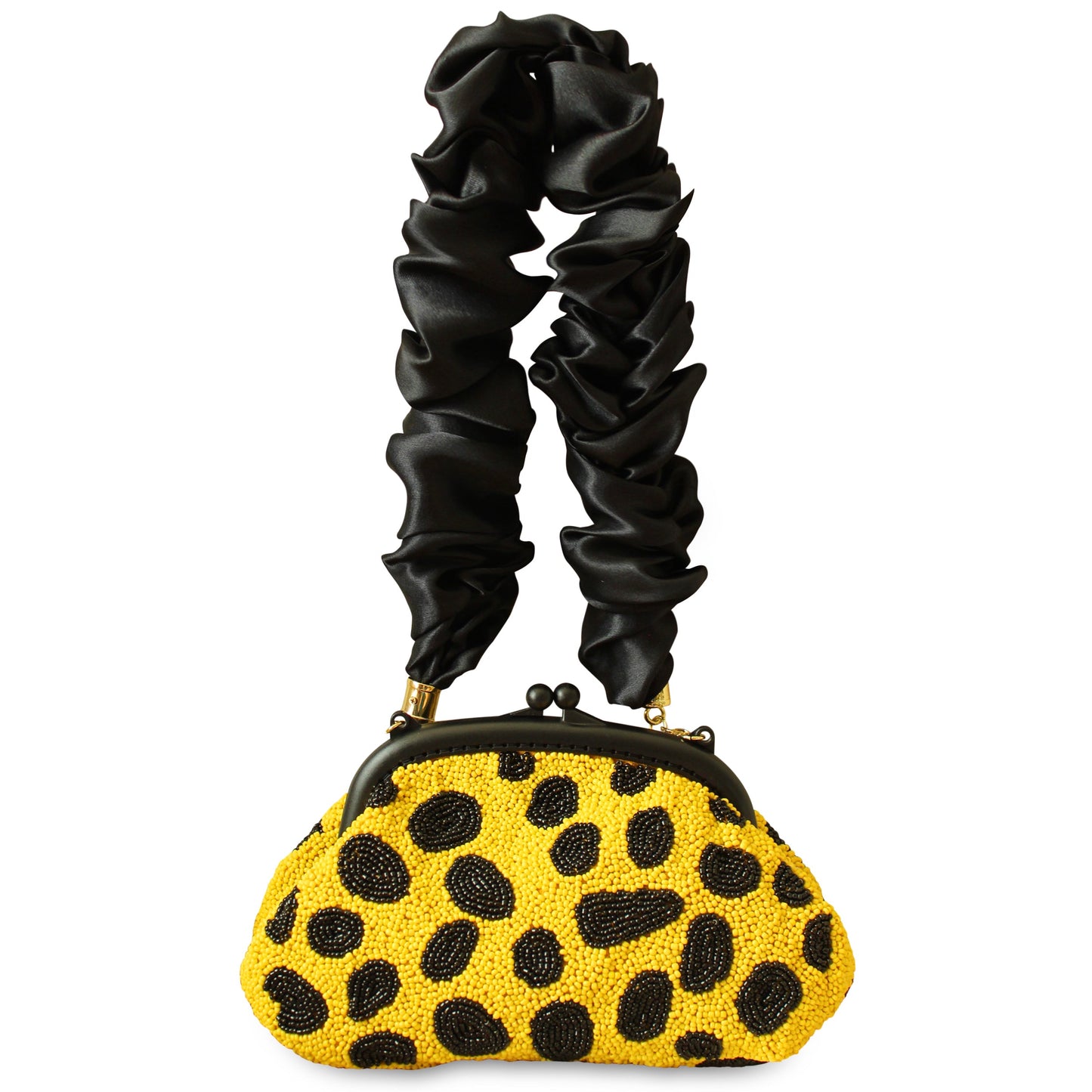 Hand-beaded Clutch Bag In Black & Yellow