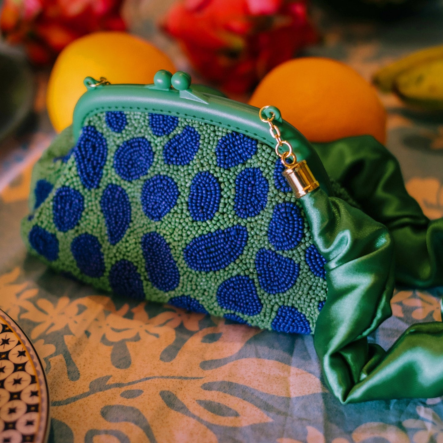 Hand-beaded Clutch Bag In Lush Green & Blue