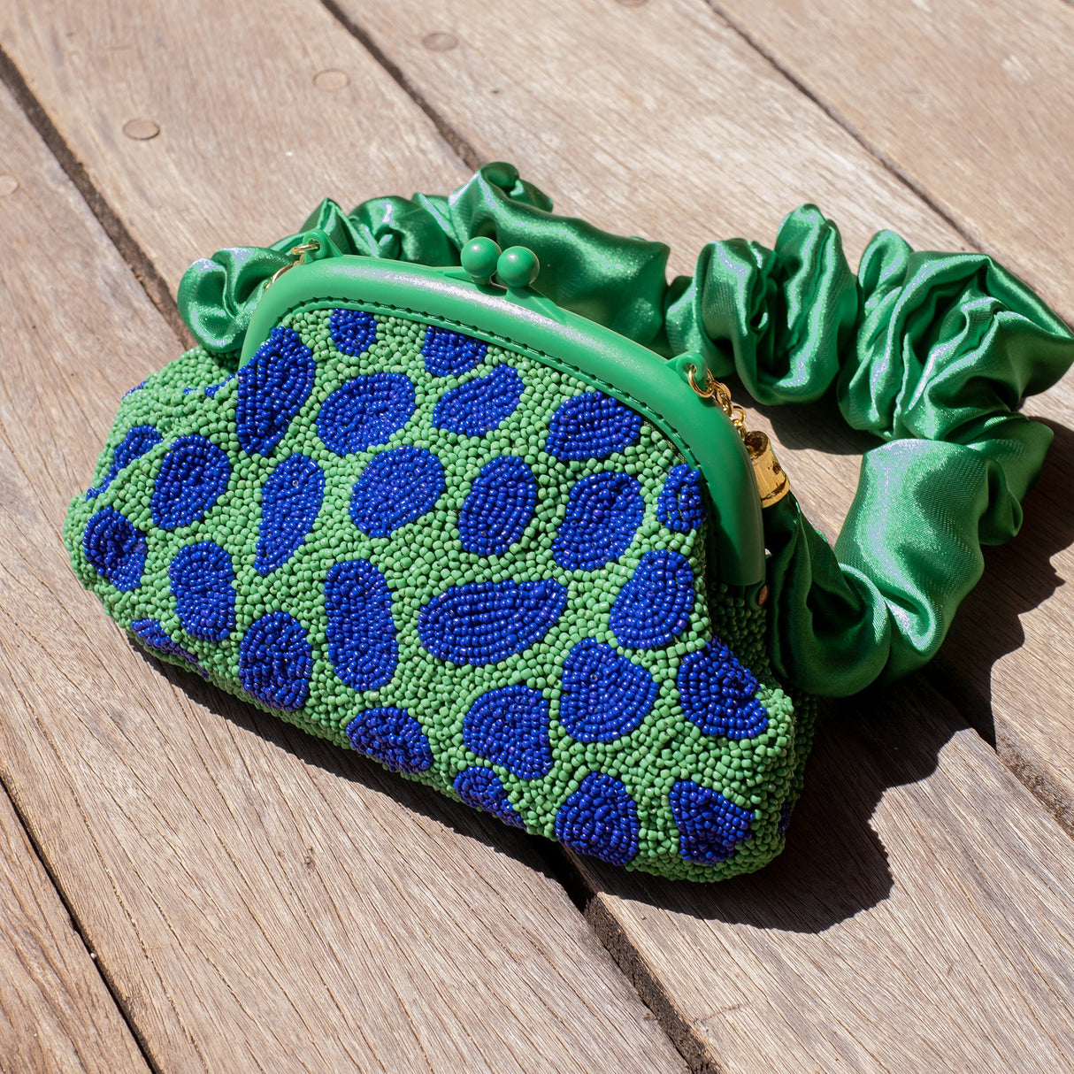 Hand-beaded Clutch Bag In Lush Green & Blue - Sumiye Co