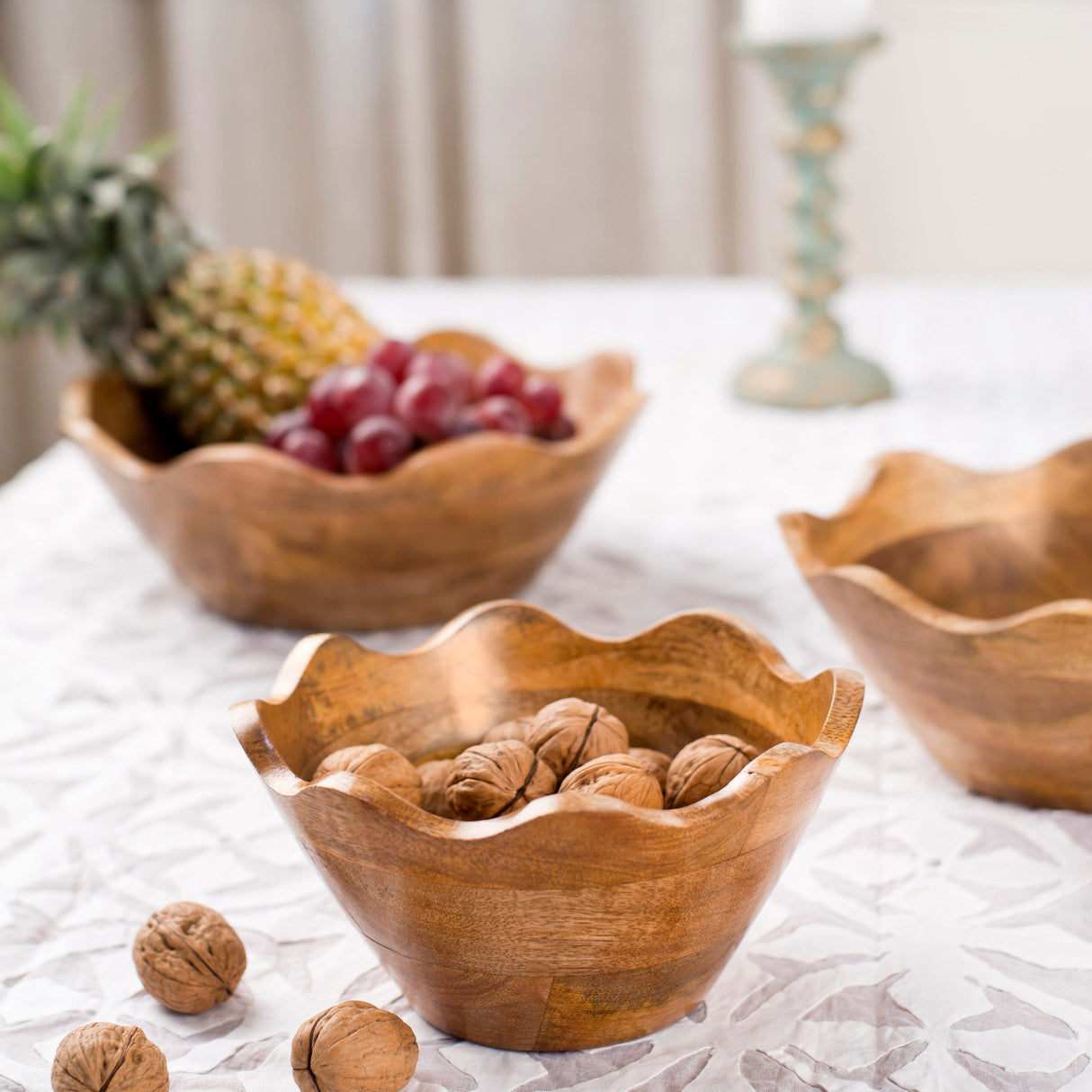Scalloped Mangowood Bowls - Sumiye Co