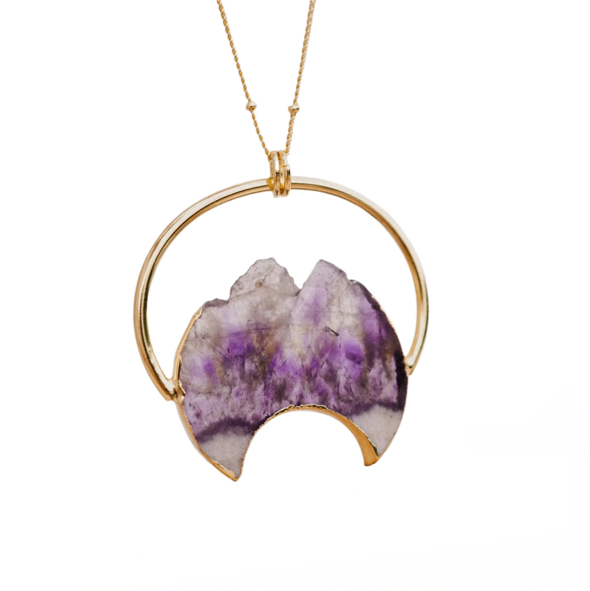 Amethyst Necklace, Gold Plated Necklace, Moon Necklace, Unique Gift by Phoebe`s - Sumiye Co