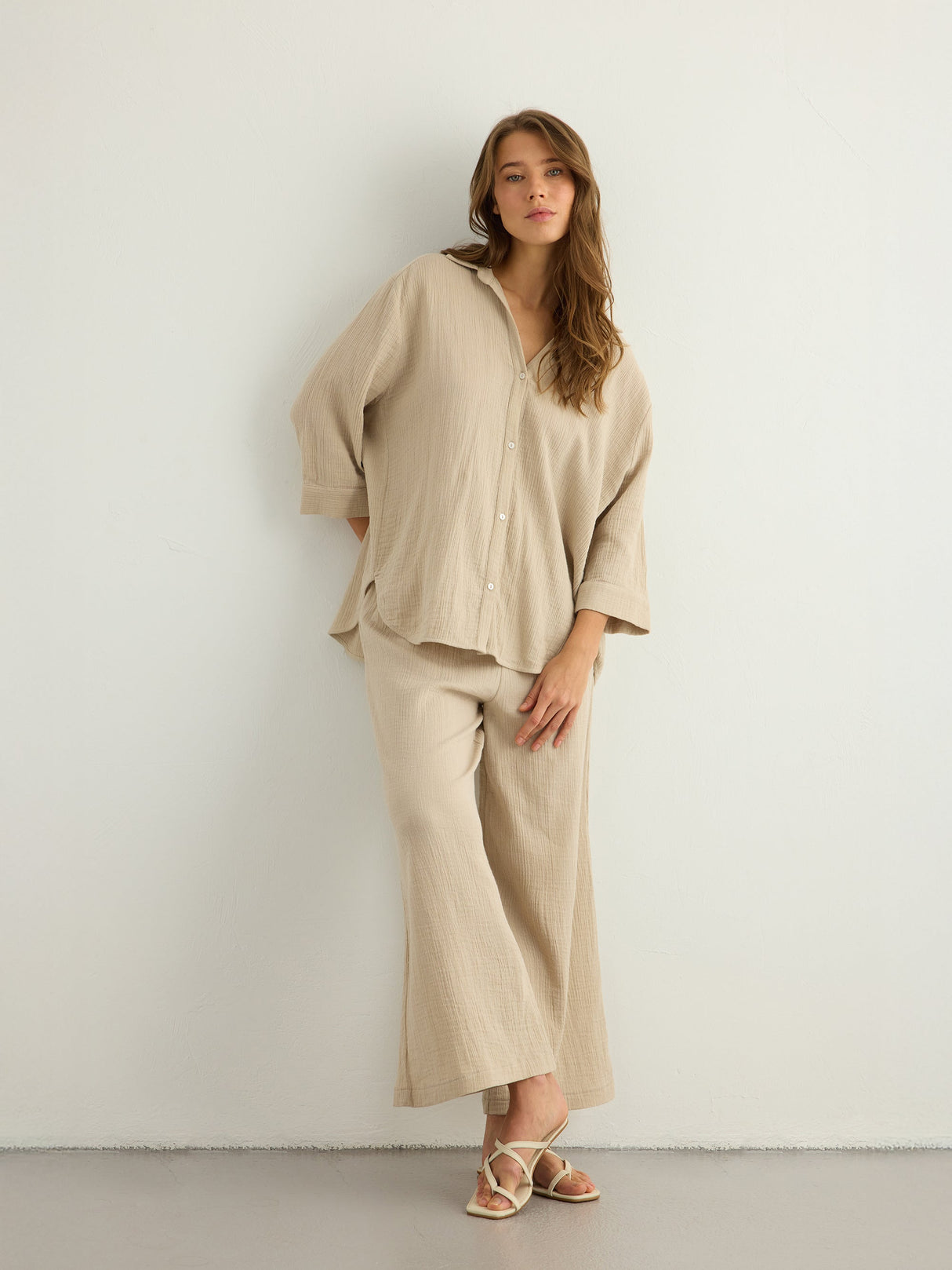 Aura Palazzo Pants - Oatmeal - Sumiye Co