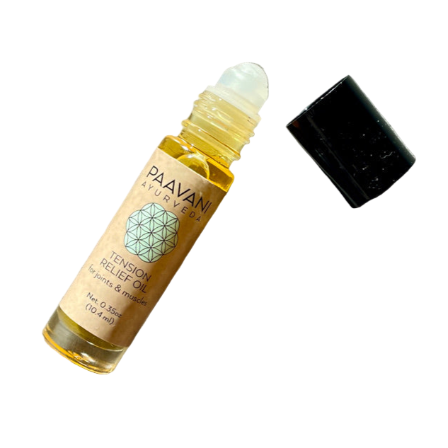 Roll-on bottle of Paavan Skincare Elevation Relief Oil on a white background