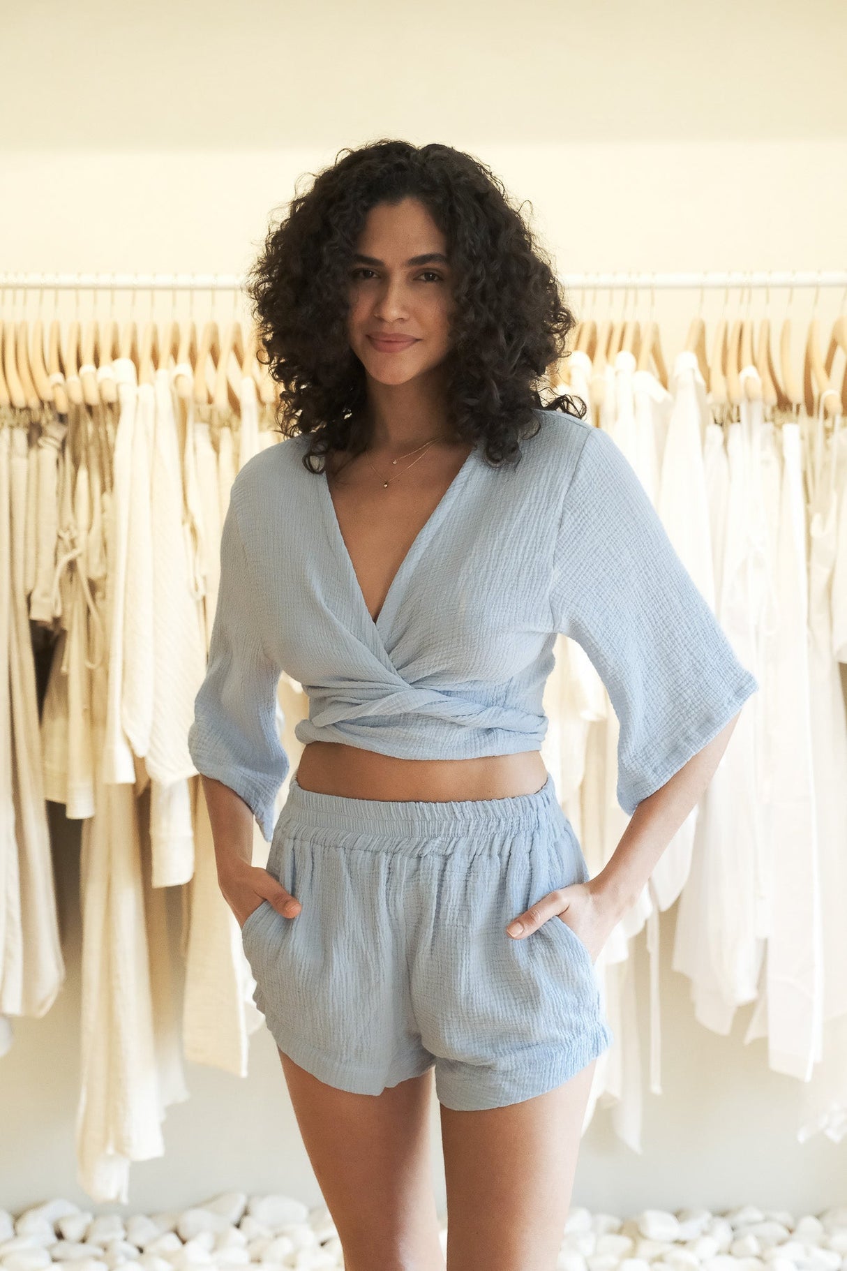 Bali Wrap Top - Baby Blue - Sumiye Co