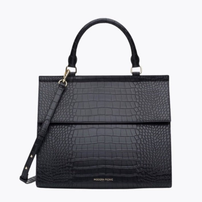 The Large Luncher - Black Croc | Designer Lunch Bags & Totes - Sumiye Co