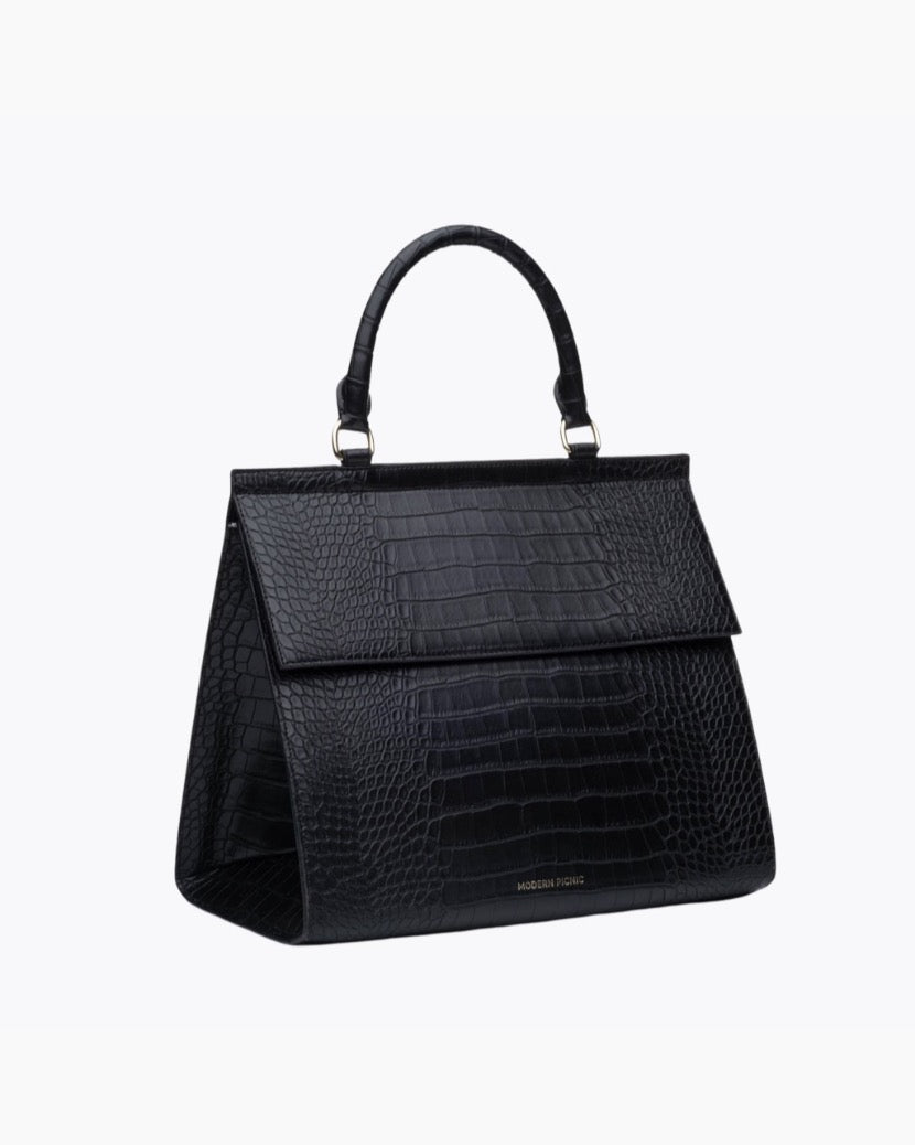 The Large Luncher - Black Croc | Designer Lunch Bags & Totes - Sumiye Co