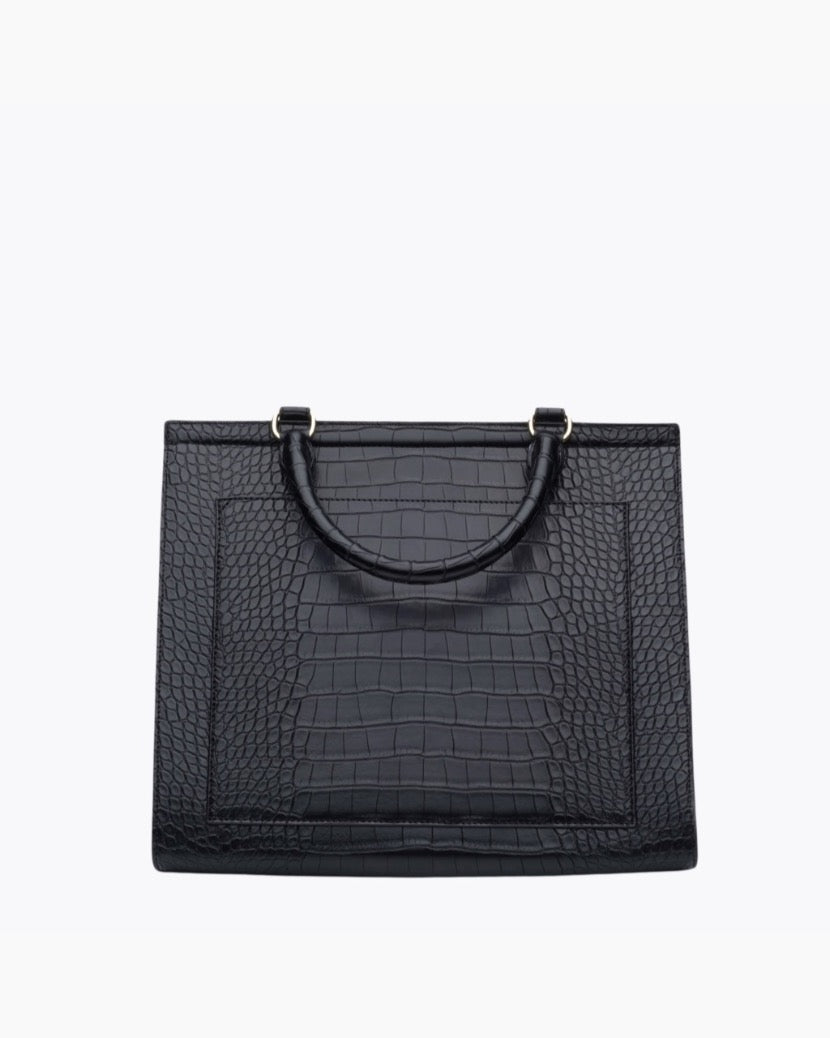The Large Luncher - Black Croc | Designer Lunch Bags & Totes - Sumiye Co