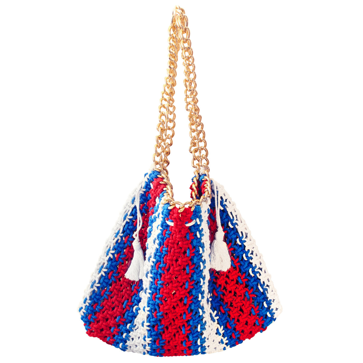 COLETTE Macrame Beach Bag In Red, White & Blue - Sumiye Co