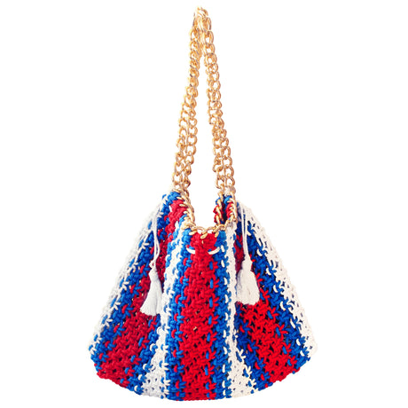 COLETTE Macrame Beach Bag In Red, White & Blue - Sumiye Co